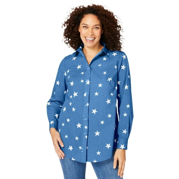 Woman Within Plus Size Perfect Long Sleeve Shirt