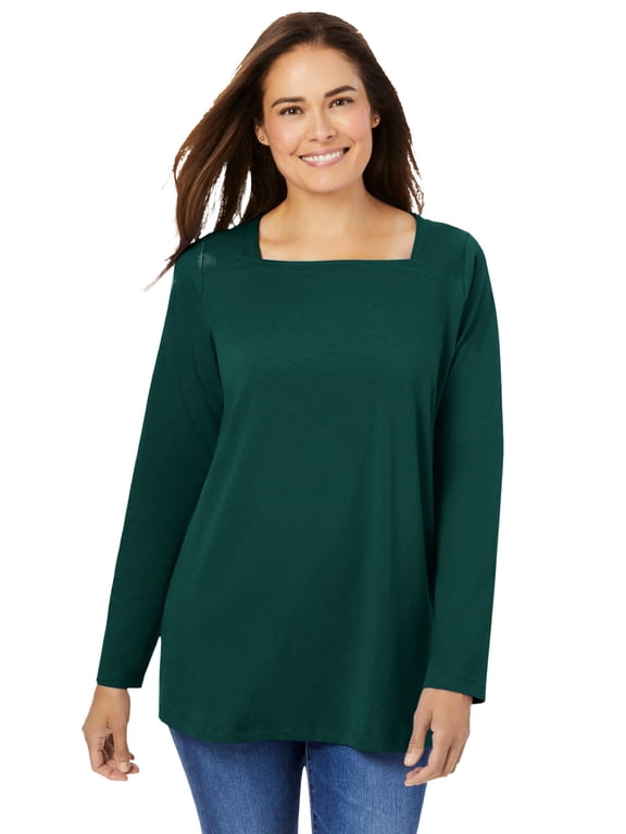 Plus Size Perfect Long-Sleeve Square-Neck Tee