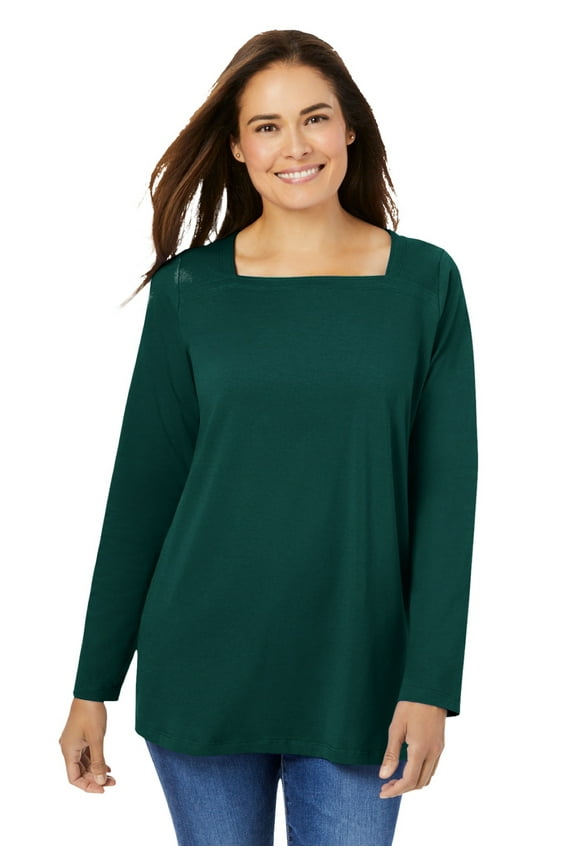 Plus Size Perfect Long-Sleeve Square-Neck Tee