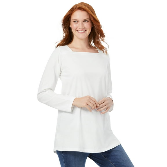Woman Within Plus Size Perfect Long-Sleeve Square-Neck Tee