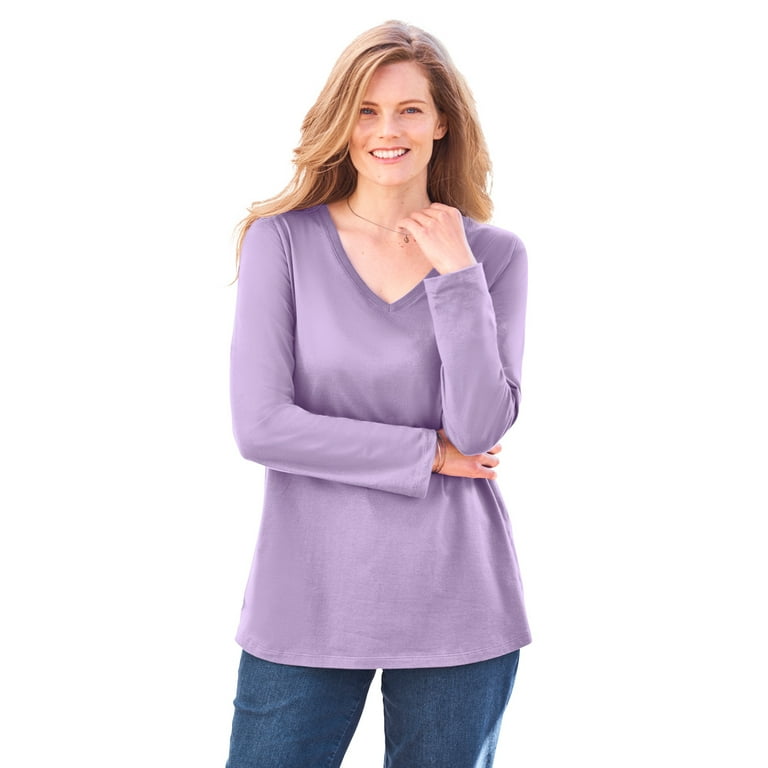 Woman Within Women's Plus Size Perfect Long-Sleeve V-Neck Tee Shirt