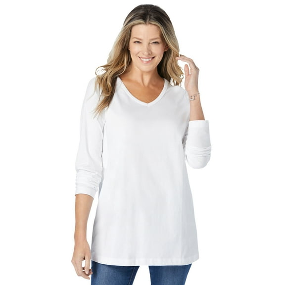 Woman Within Plus Size Perfect Long-Sleeve V-Neck Tee