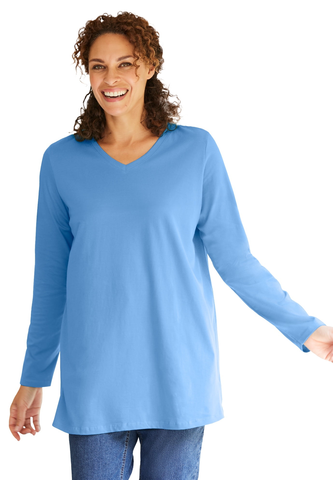 Woman Within Women's Plus Size Perfect Long-Sleeve V-Neck Tunic Tunic ...
