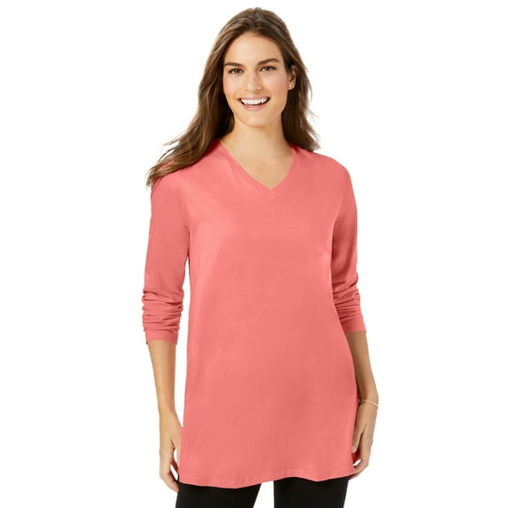 Woman Within Plus Size Perfect Long-Sleeve V-Neck Tunic