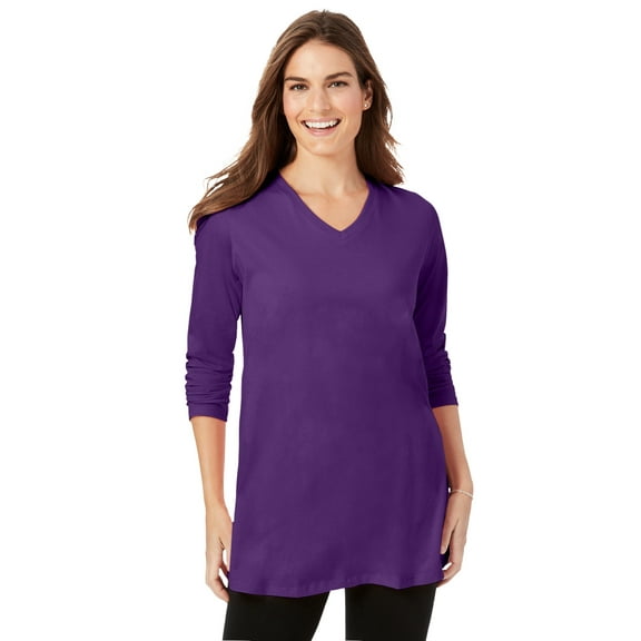 Woman Within Plus Size Perfect Long-Sleeve V-Neck Tunic