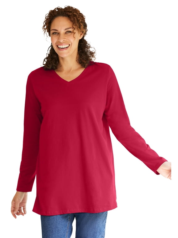 Plus Size Perfect Long-Sleeve V-Neck Tunic