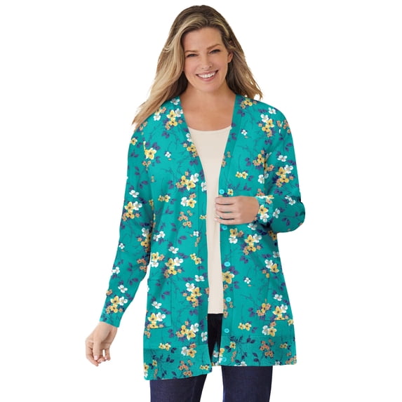 Woman Within Women's Plus Size Perfect Longer-Length Cotton Cardigan