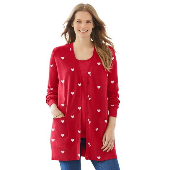Woman Within Plus Size Perfect Longer-Length Cotton Cardigan Sweater