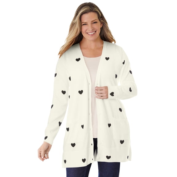 Woman Within Plus Size Perfect Longer-Length Cotton Cardigan Sweater