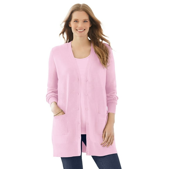 Woman Within Plus Size Perfect Longer-Length Cotton Cardigan Sweater