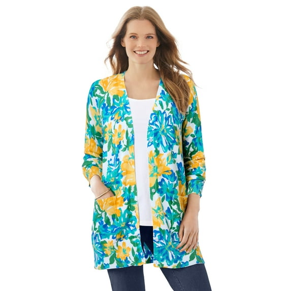 Woman Within Plus Size Perfect Longer-Length Cotton Cardigan Sweater