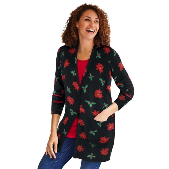 Woman Within Plus Size Perfect Longer-Length Cotton Cardigan Sweater