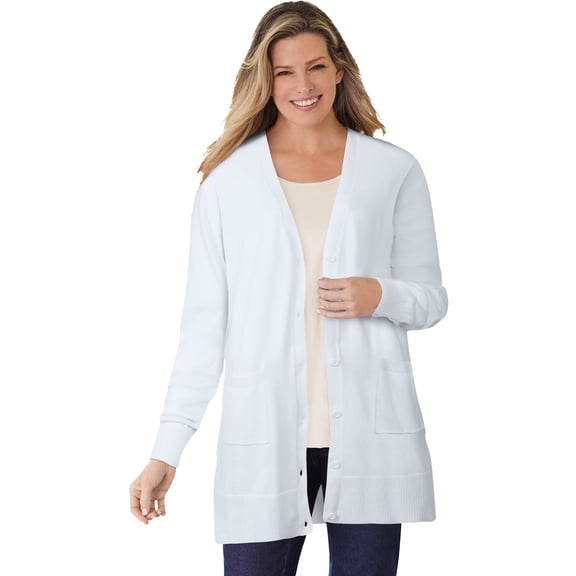 Woman Within Plus Size Perfect Longer-Length Cotton Cardigan Sweater