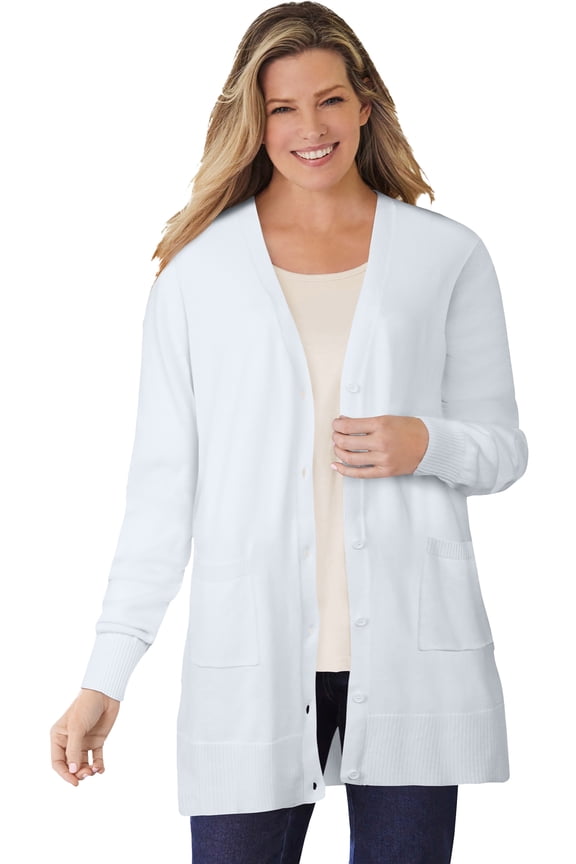 Plus Size Perfect Longer-Length Cotton Cardigan Sweater