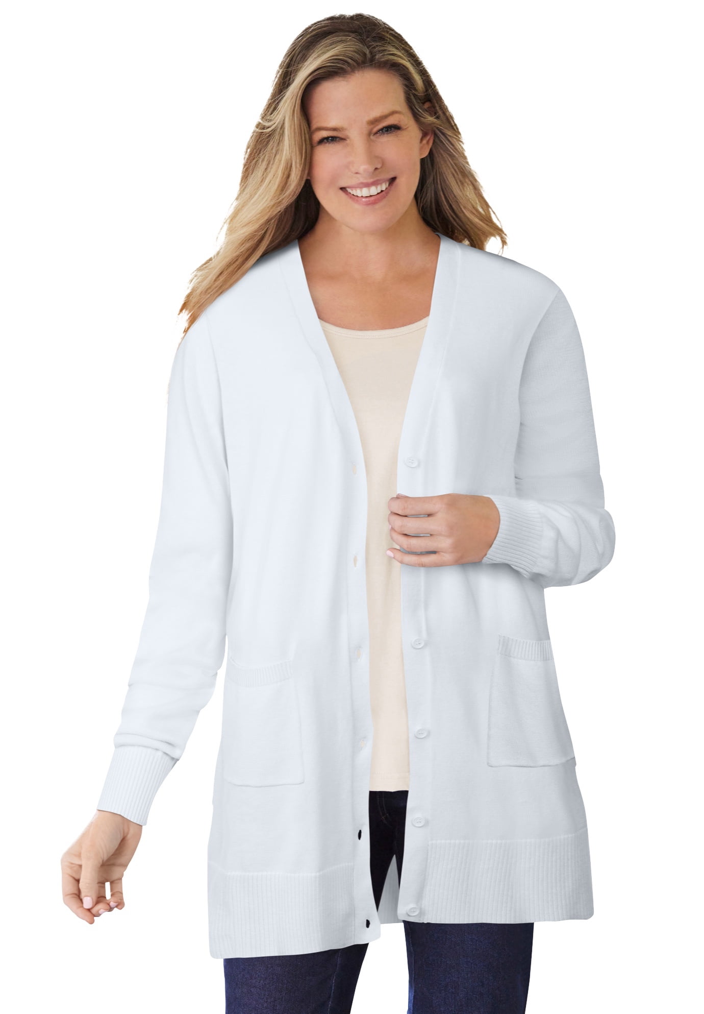 Plus Size Perfect Longer-Length Cotton Cardigan Sweater
