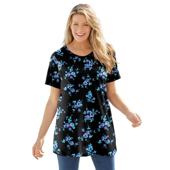 Woman Within Plus Size Perfect Printed Crewneck Tunic