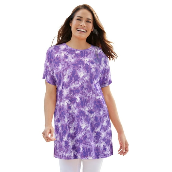 Woman Within Plus Size Perfect Printed Crewneck Tunic
