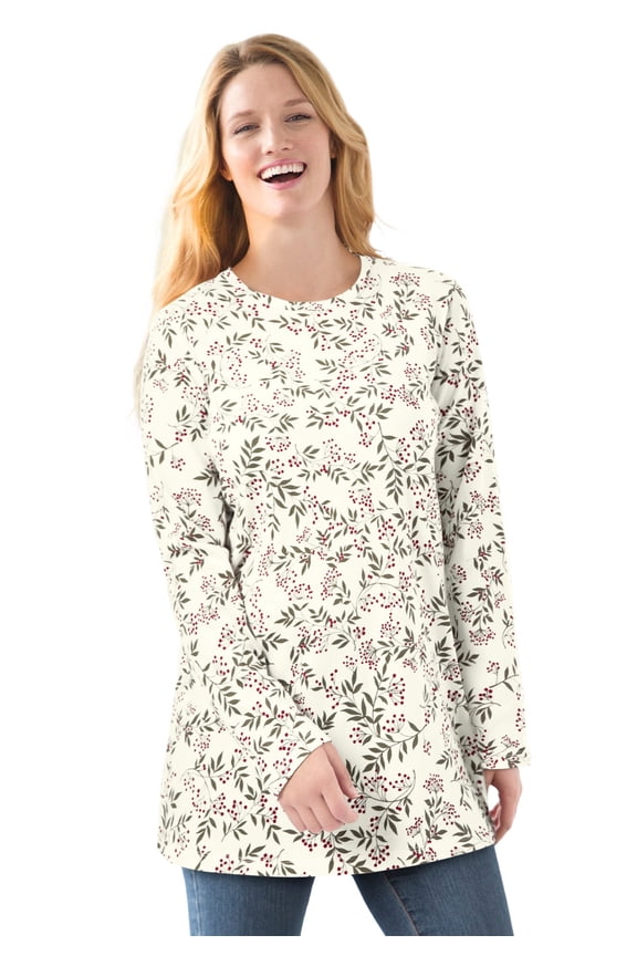 Plus Size Perfect Printed Long-Sleeve Crewneck Tee
