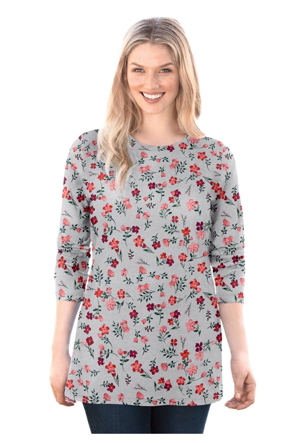 Plus Size Perfect Printed Long-Sleeve Crewneck Tee