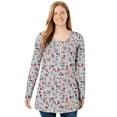 thumbnail image 1 of Woman Within Plus Size Perfect Printed Long-Sleeve Henley Tee, 1 of 6