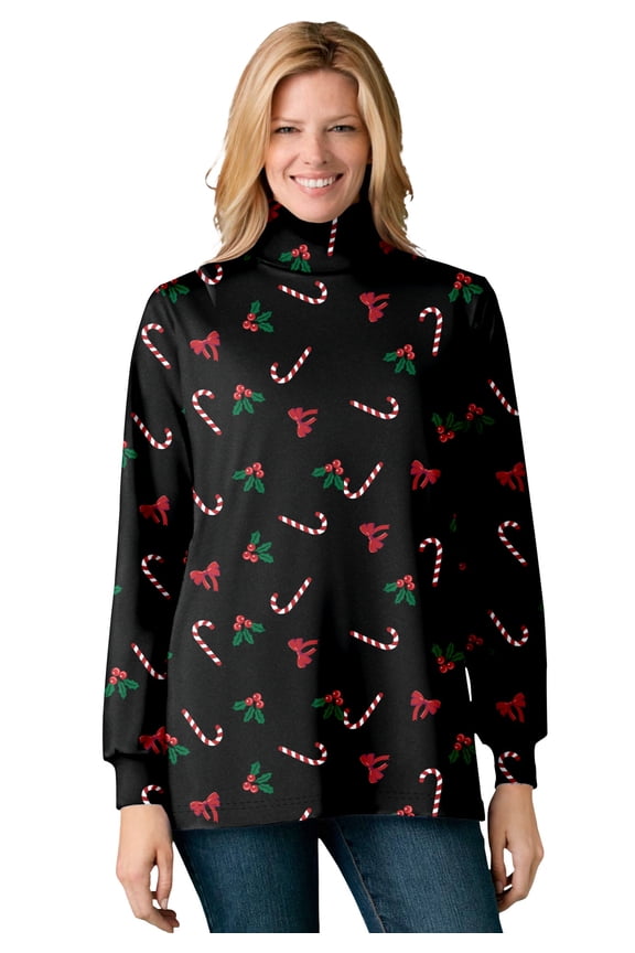 Plus Size Perfect Printed Long-Sleeve Turtleneck Tee