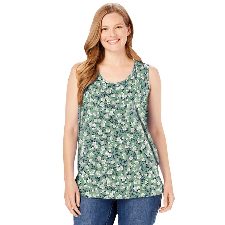 Woman Within Women's Plus Size Perfect Printed Scoopneck Tank Top