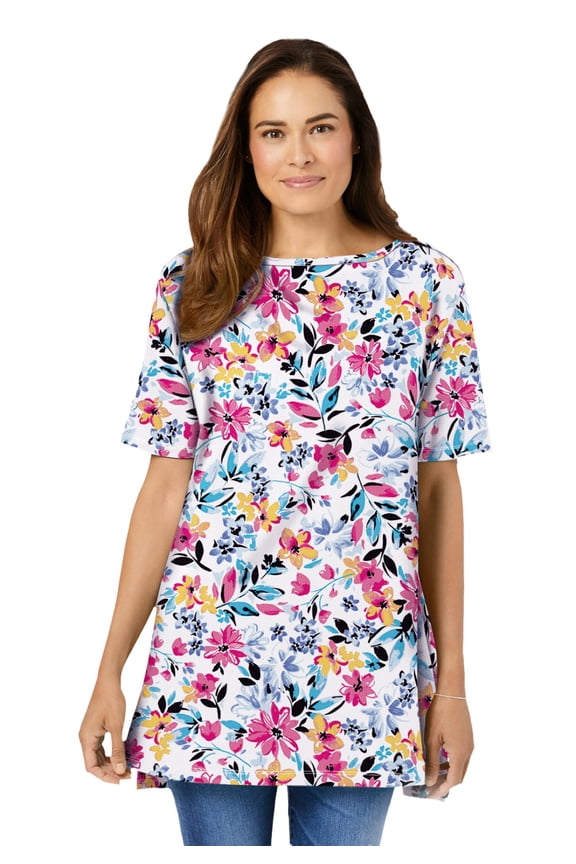 Plus Size Perfect Printed Short-Sleeve Boatneck Tunic