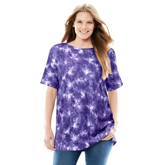 Woman Within Plus Size Perfect Printed Short-Sleeve Boatneck Tunic