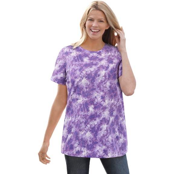 Woman Within Plus Size Perfect Printed Short-Sleeve Crewneck Tee