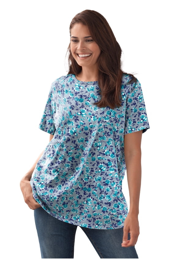 Plus Size Perfect Printed Short-Sleeve Crewneck Tee