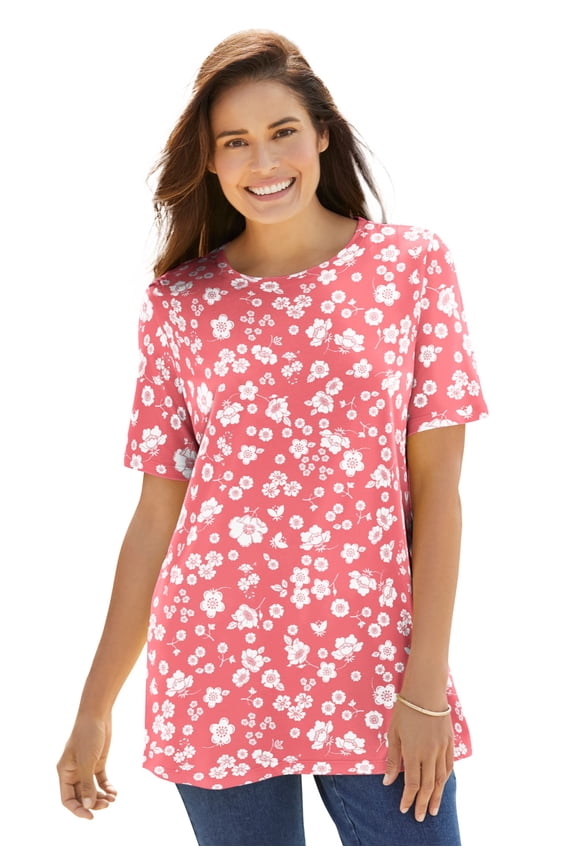 Plus Size Perfect Printed Short-Sleeve Crewneck Tee