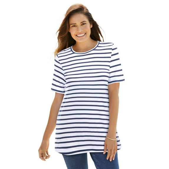 Woman Within Women's Plus Size Perfect Printed Short-Sleeve Crewneck Tee