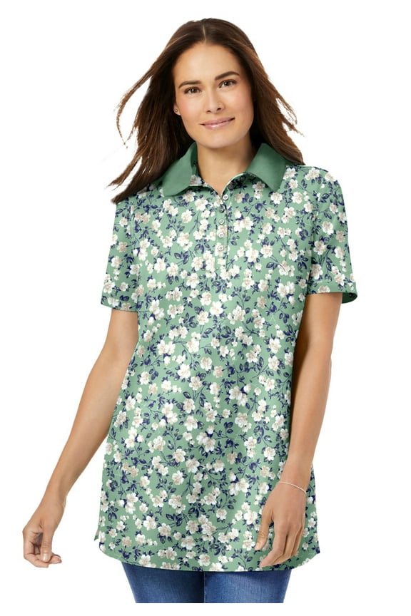 Plus Size Perfect Printed Short-Sleeve Polo Shirt