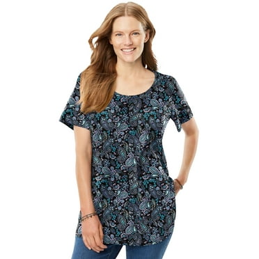 Woman Within Plus Size Perfect Printed Short-Sleeve Scoopneck Tee