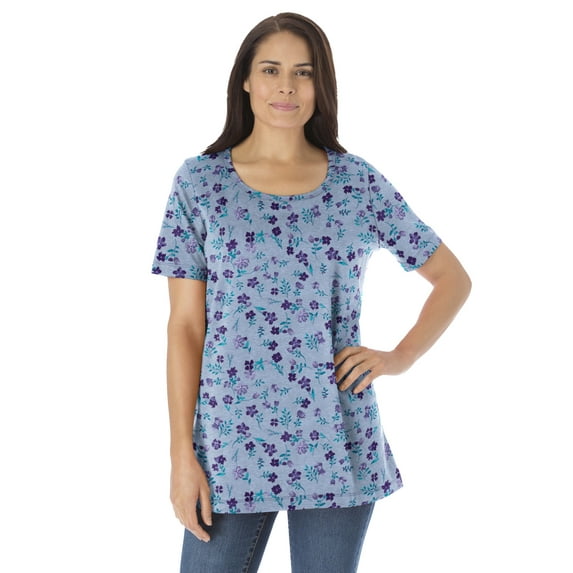 Woman Within Plus Size Perfect Printed Short-Sleeve Scoopneck Tee