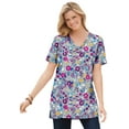 thumbnail image 1 of Woman Within Plus Size Perfect Printed Short-Sleeve Shirred V-Neck Tunic, 1 of 6
