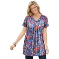 thumbnail image 1 of Woman Within Plus Size Perfect Printed Short-Sleeve Shirred V-Neck Tunic, 1 of 6