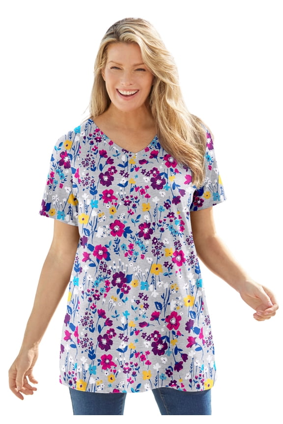 Plus Size Perfect Printed Short-Sleeve V-Neck Tunic