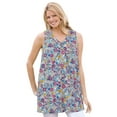 thumbnail image 1 of Woman Within Plus Size Perfect Printed Sleeveless Shirred V-Neck Tunic, 1 of 5