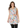 thumbnail image 1 of Woman Within Plus Size Perfect Printed Sleeveless Shirred V-Neck Tunic, 1 of 5