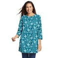 thumbnail image 1 of Woman Within Plus Size Perfect Printed Three-Quarter Sleeve Crewneck Tunic, 1 of 6
