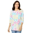 thumbnail image 1 of Woman Within Plus Size Perfect Printed Three-Quarter Sleeve V-Neck Tee, 1 of 3