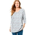thumbnail image 1 of Woman Within Plus Size Perfect Printed Three-Quarter Sleeve V-Neck Tee, 1 of 6