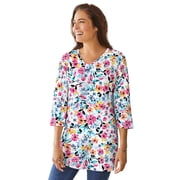 Woman Within Plus Size Perfect Printed Three-Quarter-Sleeve V-Neck Tunic