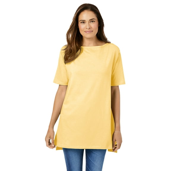 Woman Within Plus Size Perfect Short-Sleeve Boatneck Tunic