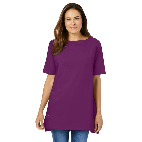 Woman Within Plus Size Perfect Short-Sleeve Boatneck Tunic