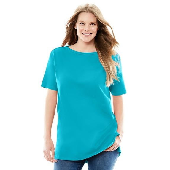 Woman Within Plus Size Perfect Short-Sleeve Boatneck Tunic