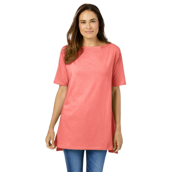 Woman Within Plus Size Perfect Short-Sleeve Boatneck Tunic