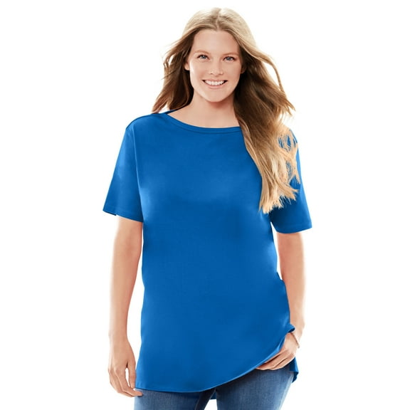 Woman Within Plus Size Perfect Short-Sleeve Boatneck Tunic