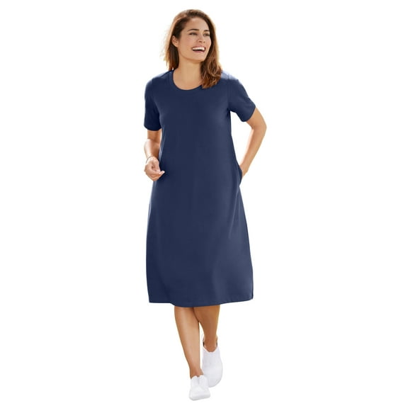Woman Within Plus Size Perfect Short-Sleeve Crewneck Tee Dress